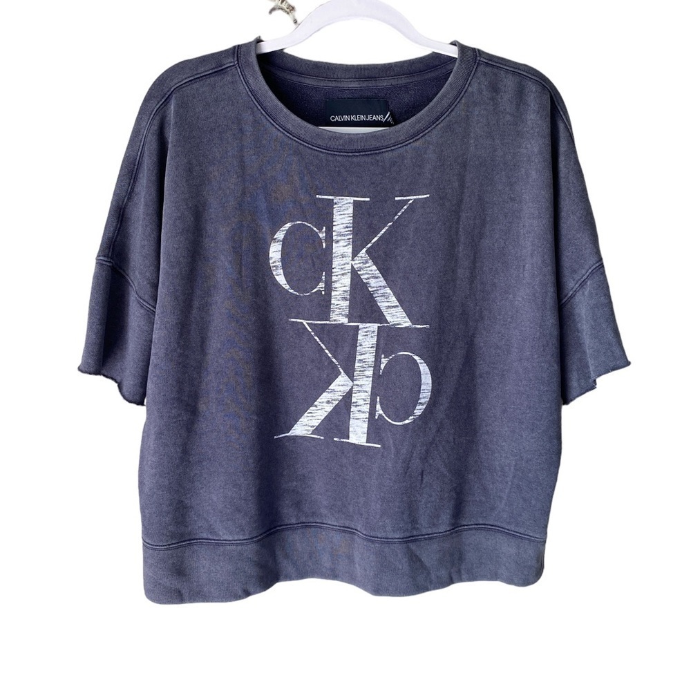 Calvin Klein sweatshirt shirt sleeve Rae hem burn out‎ navy blue large NEW